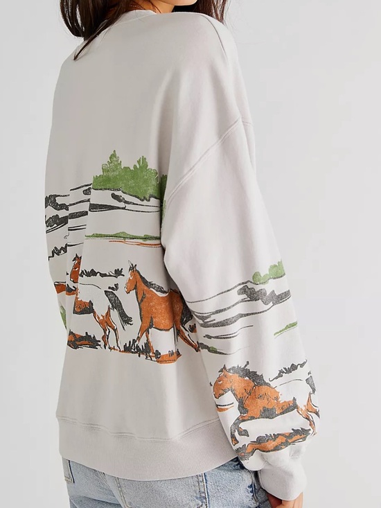 Daydreamer Running Horses Oversized Crewneck – Size Medium - Picture 2 of 6